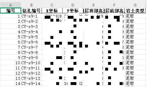 剖面数据采集表格示例